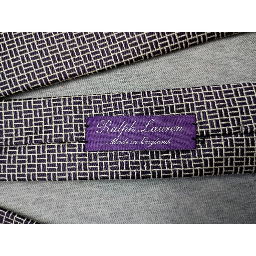 Ralph Lauren Purple Label Silk Tie Geometric Basketweave Made in England Purple - Picture 3 of 10